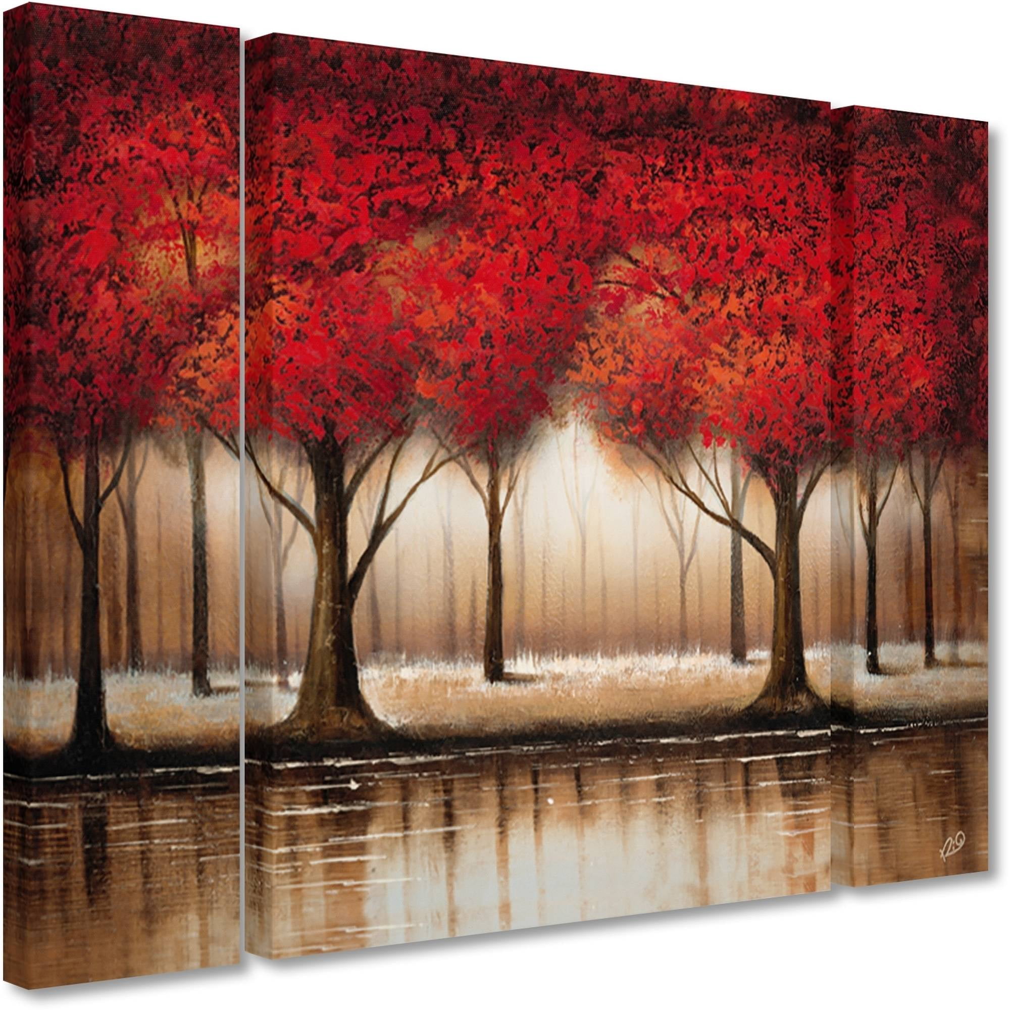 Trademark Fine Art "Parade of Red Trees" Canvas Art by Rio Three Panel Set