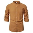 thumbnail image 3 of JTieacloth Mens Button-Down Shirts A New Men's Solid Cotton Linen Long Sleeve Shirt In 2025 Brown, 3 of 5