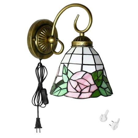 

Kiven Plug in Wall Lamp Tiffany Style Plug in Wall Sconce with Glass Lampshade 5.9ft Plug-in Cord E26 Socket