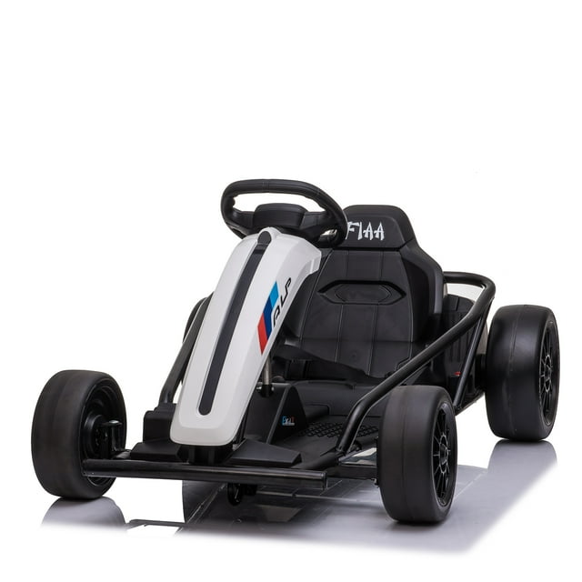 VOLTZ TOYS 24V Electric Drift Go Kart for Kids, Ride On Racing Car with Dual Motors, Safety Belt, 8 MPH Max Speed, White