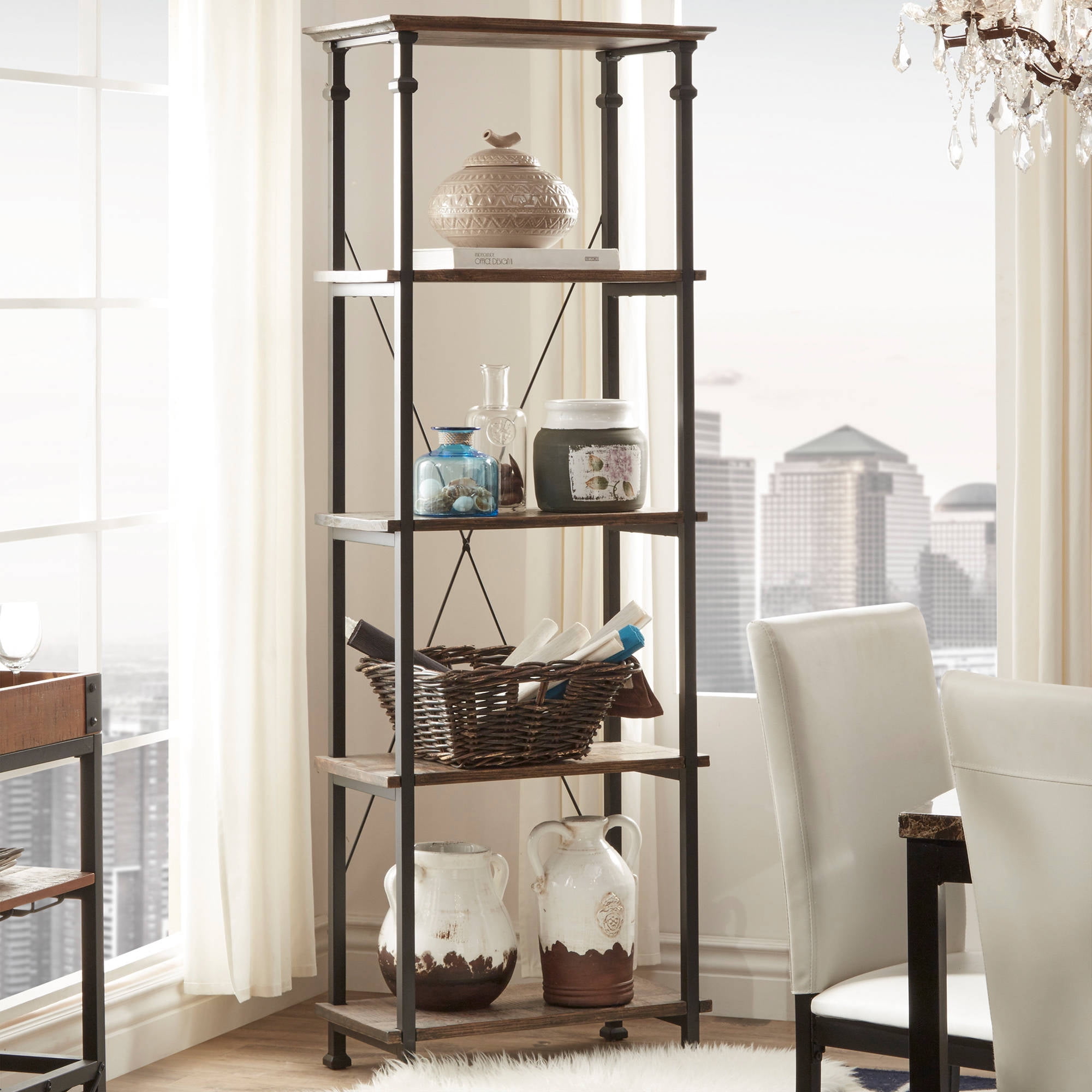 Weston Home Clayton 5Shelf Narrow Bookcase, Dark Brown Shelves