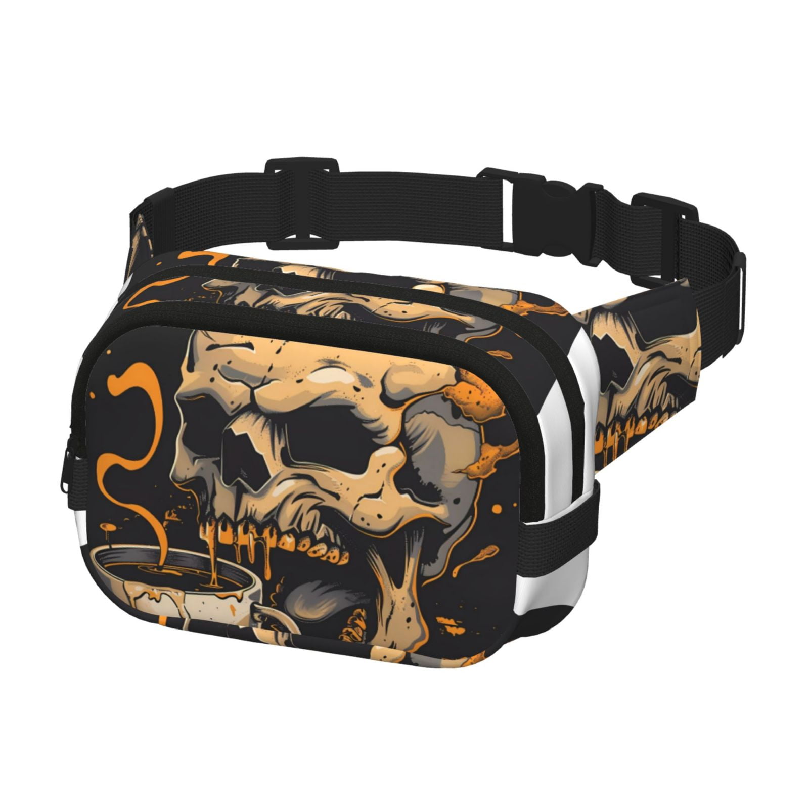Hirioo Grim Coffee Skull for Double Layer Waist Bag Adjustable Fanny Pack For Travel Running Hiking