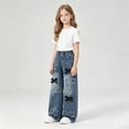 thumbnail image 5 of CAUYDY Jeans for Girls Wide Leg Kids Baggy Denim Pants Elastic Waisted Cute Print Y2k Trousers with Pockets Sizes 7-8 Years, 5 of 9