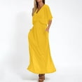 thumbnail image 5 of ITSAME Women's Maxi Dress, Short Sleeve Elastic Waist V-Neck Summer Casual Formal Long Dresses Yellow XL, 5 of 8