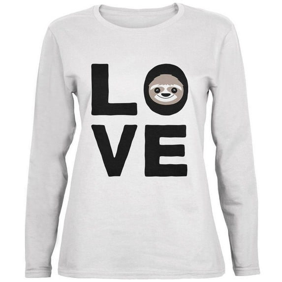 Sloth Love Series Ladies' Relaxed Jersey Long-Sleeve Tee White SM