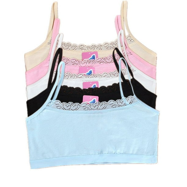 5pcs/lot Young Girls Bras Comfortable Student Underwear Lace Cotton Children Undergarment ClothesSky Blue10 He Qiyong unisex