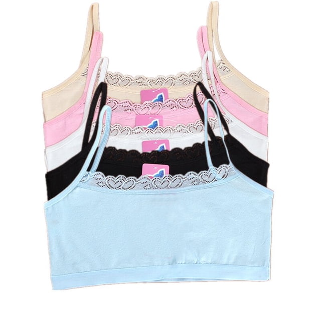 5pcs/lot Young Girls Bras Comfortable Student Underwear Lace Cotton Children Undergarment ClothesPink14 He Qiyong unisex