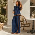 thumbnail image 6 of Clossjun Womens Cotton Linen Outfit Sets Two Piece Loose Fits Top & Side Stripe Long Pants Sets Casual Going Out Lounge Sets M, 6 of 6