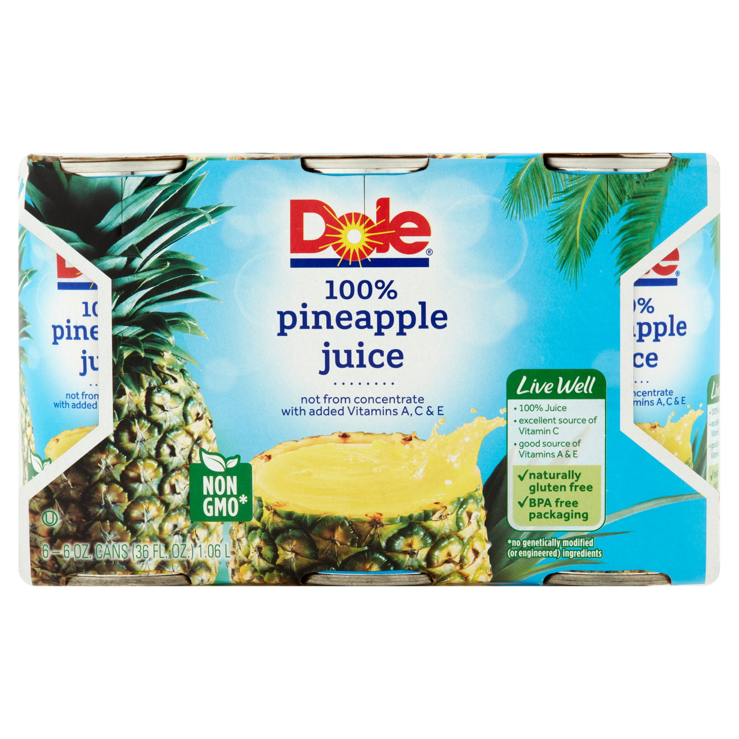 Dole 100% Pineapple Juice 6-6oz. Cans by Dole Packaged Foods, LLC