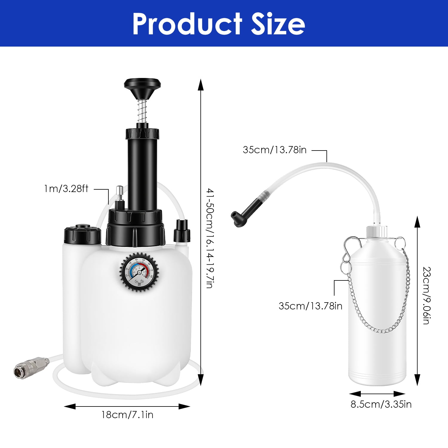 TeqHome 3L Manual Brake Bleeder Kit One Person Brake Bleed Vacuum Pump Kit for Various Vehicles 1L Waste Oil Bottle 4 Master Cylinder Adapters Gloves Funnel