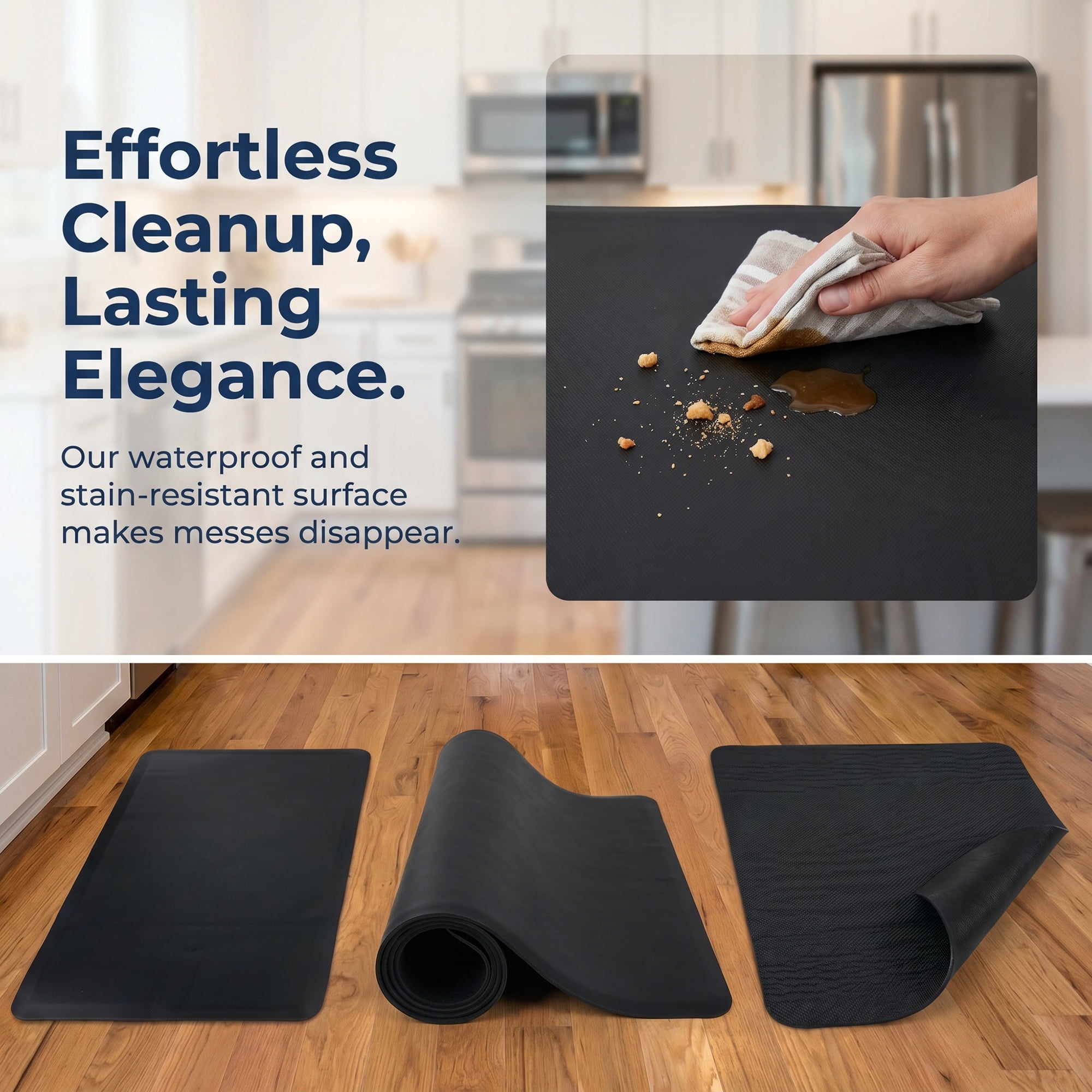 Unique Bargains Anti-Fatigue Cushioned Ergonomic Waterproof Floor Rug Black 28" x 17"