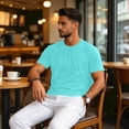 thumbnail image 5 of Men's Shirts Short Sleeve T-Shirt Crew Neck Light Tees Classic Basic Casual Tops Plain Soft Shirt Cyan M, 5 of 7