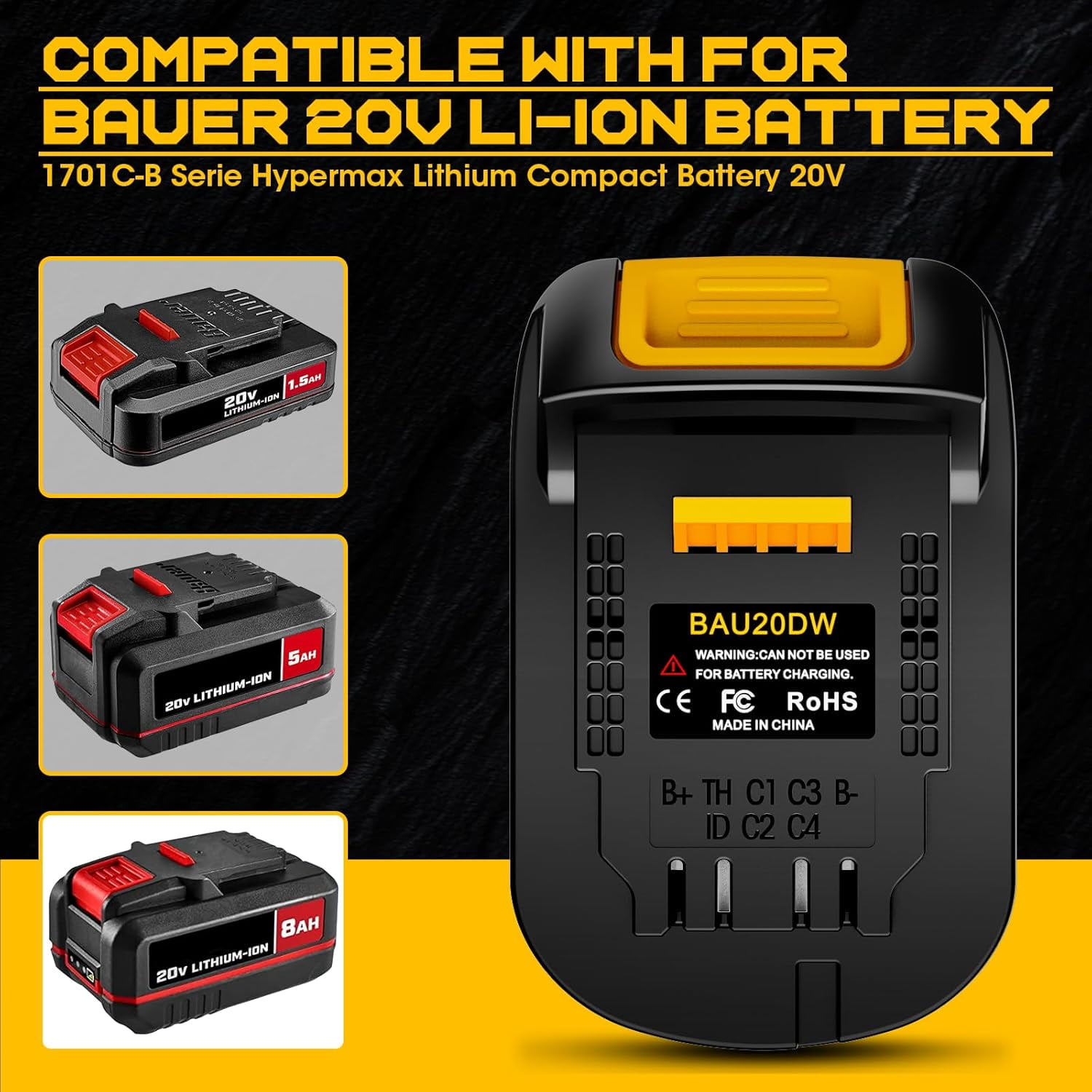 Adapter for Bauer 20V Li-ion Battery Convert to for De*walt 20 V MAX Battery, Use for De*walt 20V 60V Battery Cordless Power Tools(Adapter Only)