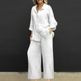 thumbnail image 2 of GILIGEGE Linen Sets for Women 2 Piece Summer Loose Long Sleeve Shirts Wide Leg Pant Matching Set Plus Size Vacation Outfits Wide Leg Pants Tracksuit Lounge Matching Sets, 2 of 6