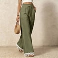 thumbnail image 6 of Lace Patchwork Pants for Women Elastic High Waist Drawstring Wide Leg Pants Causal Loose Palazzo Pants, XL, 6 of 7