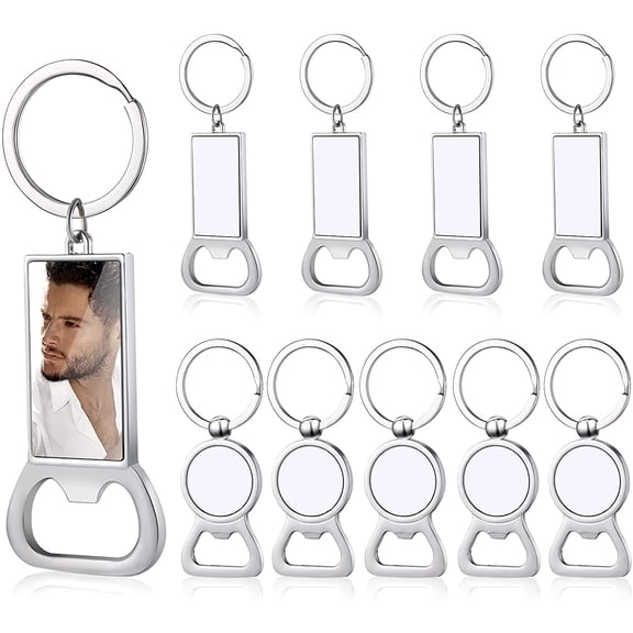 TACYKIBD 10 Pieces Sublimation Blank Keychains Sublimation Metal Blank Bottle Opener Keychains Aluminum Heat Transfer Sublimation Key Rings Customized Sublimation Photos (Round, Rectangle)