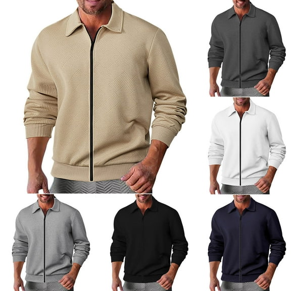 Zpanxa Men's Oversized Lapel Jacket Drop Shoulder Solid Color Zipper Front Relaxed Fit Multi Pocket Lightweight Street Style Spring Fall Layer