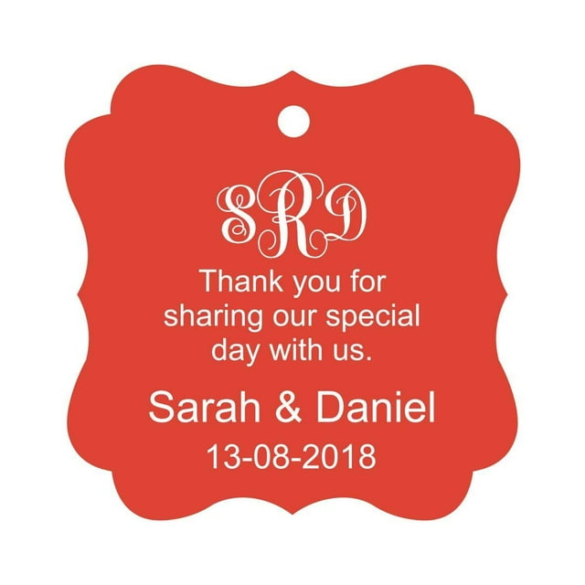 Darling Souvenir Merci de Partager Notre Journée Spéciale Monogramme Personnalisé Initiales Accrocher Tags Cadeau de Mariage Personnalisé Tags-Rouge-100 Tags