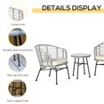 thumbnail image 4 of Outsunny 3 Piece Patio Bistro Set, PE Rattan Outdoor Furniture with Cushioned Barrel Chairs & Glass Coffee Table, Conversation Set, Cream White, 4 of 9