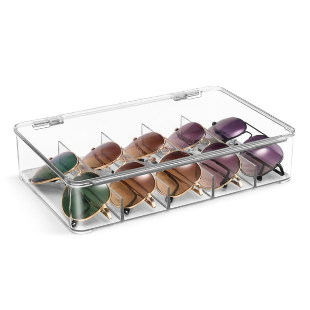 Sorbus Sunglasses Organizer - Plastic Stackable Eyeglass Case Storage Organizer for Multiple Glasses - Reading Glasses, Sunglass Holder with Hinged Lid for Eyewear Display Includes 5 Sections (1 Pack)