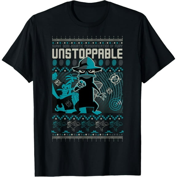 Phineas And Ferb T-shirt Unstoppable Perry Poster T-Shirt Cotton Short Sleeve Crew Neck Soft T-shirt