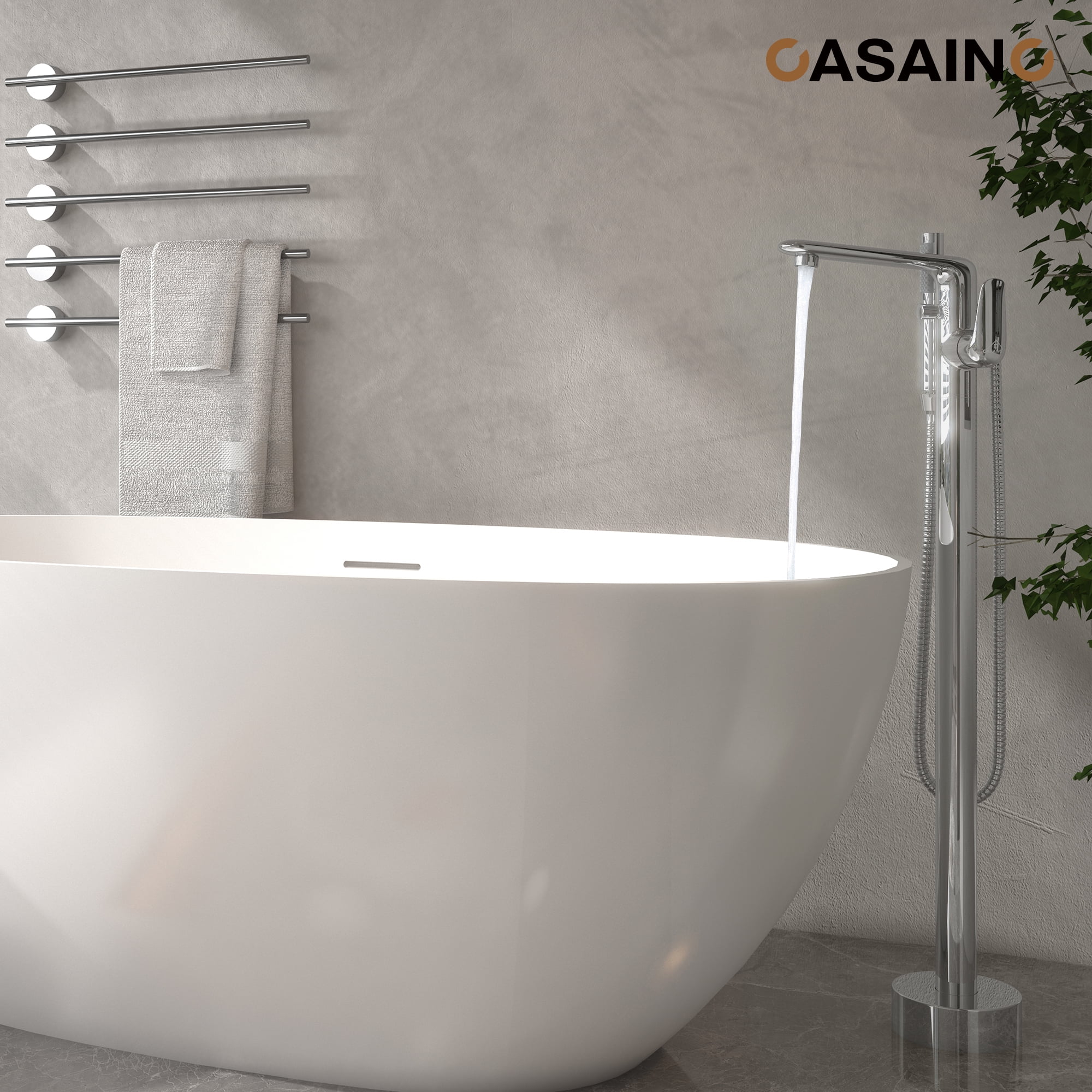 CASAINC Single-Handle Modern Floor Mount Freestanding Bathtub Faucet with Handheld Shower in Chrome Plated