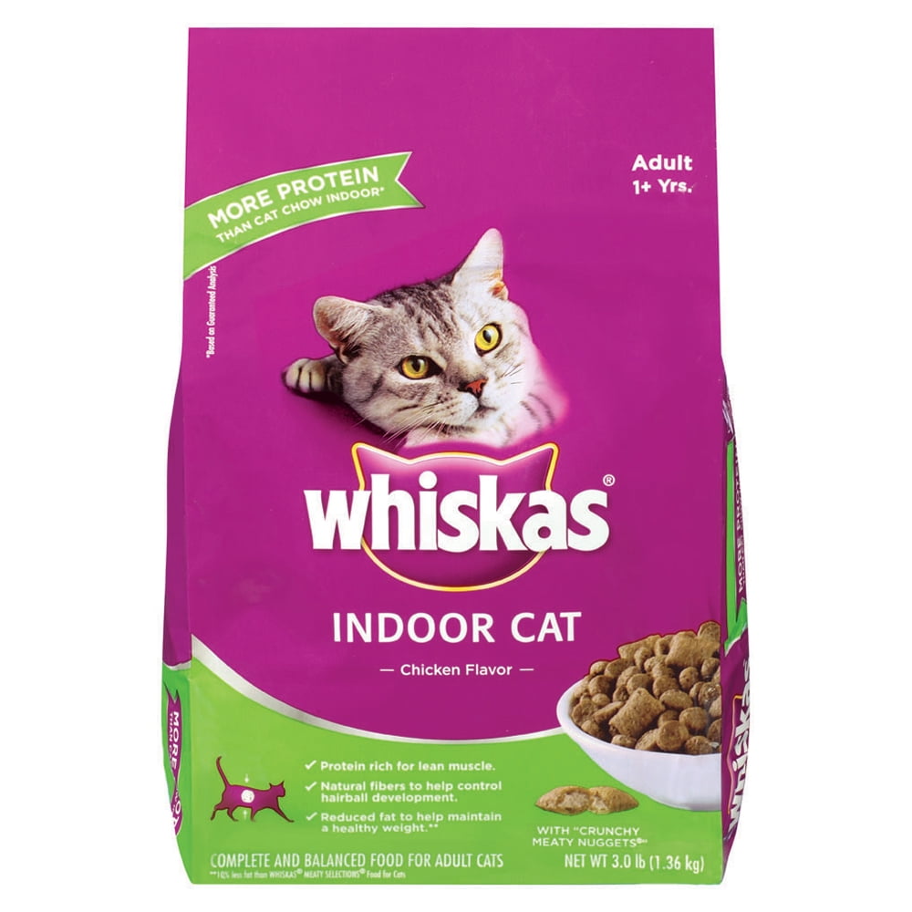 Whiskas Indoor Cat Adult Chicken Flavor Dry Cat Food, 3 lb ...