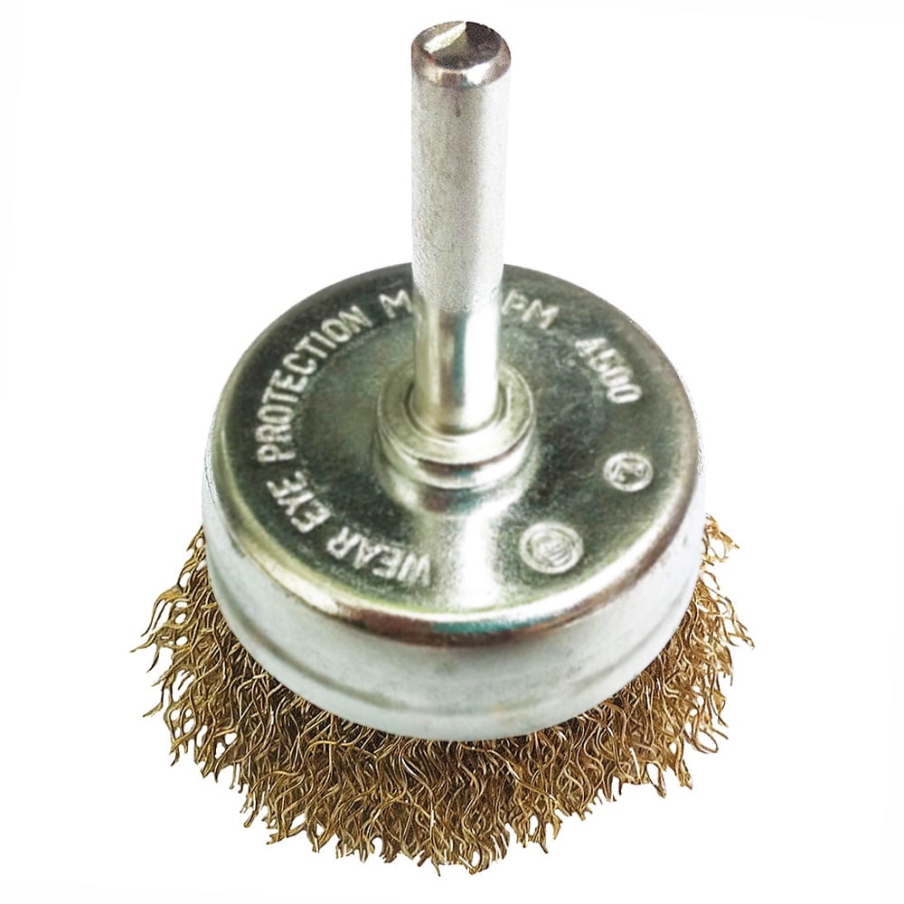 Robtec Crimped Brass Coated Steel Wire Cup Brush, 2" x 1/4" Shank
