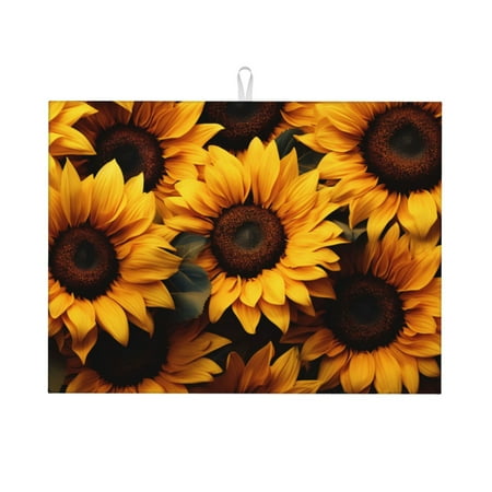 

Qekee Vibrant Sunflower Blooms Print Dish Drying Mat Dishes Drainer Mat for Kitchen Counter Microfiber Absorbent Dish Draining Reusable Washable Draining Racks Extra Large 18 x24