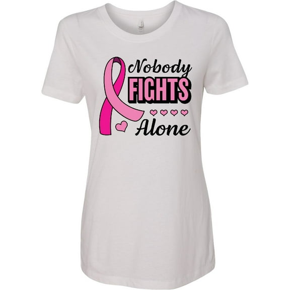 Inktastic Breast Cancer Awareness Nobody Fights Alone Pink Ribbon Women's T-Shirt