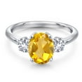 thumbnail image 3 of Gem Stone King 925 Sterling Silver Yellow Citrine and White Created Sapphire Engagement Ring for Women | 2.00 Cttw | Oval 9X7MM | Gemstone November Birthstone | Size 5, 3 of 6