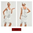 thumbnail image 3 of 1920s Vintage Dress Summer Fringe Beaded Great Gatsby Flapper Evening Dress Party Cocktail Prom,3XL,White, 3 of 6