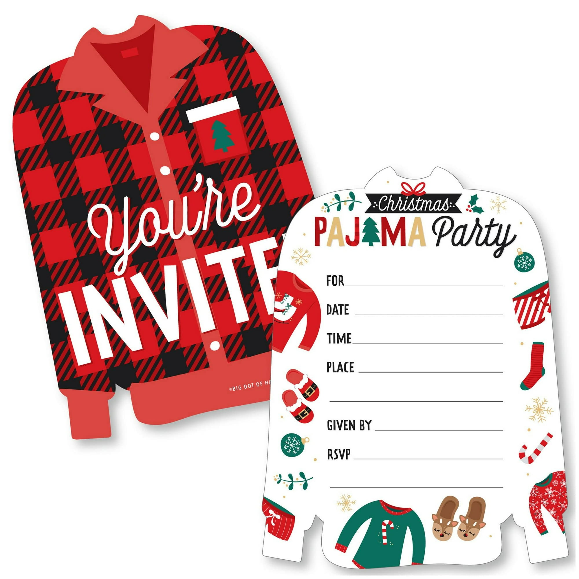 Cozy Plaid Pajama Party Invitations Set of 12 Fill In Cards with Envelopes for Fun Holiday Gatherings and Sleepover Celebrations Walmart