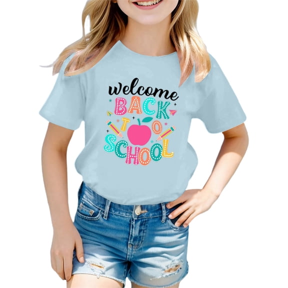 LEKDFST Happy First Day of School Shirts for Boys Girls Pre Kindergarten 1st 2nd 3rd Grade Back to School T-Shirt Unisex Kids Tee Top Sky Blue 5-6 Years