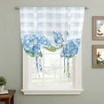 thumbnail image 2 of Light Blue Flowers Butterfly Tie Up Curtain 45 Inches Long, Hydrangeas Flowers Green Leaf Plaid Balloon Style Kitchen Window Curtain Over Sink, Small Window Rod Pocket Curtain 34"x45", 2 of 9