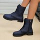 thumbnail image 4 of NECHOLOGY Botas Mujer Zapatos Botines de mujer Botas de tobillo antideslizantes con suela gruesa y punta redonda a la moda de invierno para mujer con tacones gruesos con cordones botas (Blue, 6.5), 4 of 6