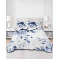 thumbnail image 2 of Quilts Twin-XL Size Bedding Set, Blue Floral Art Lightweight Quilted Comforter, Watercolor Botanical Spring Flowers Soft Reversible Bedspread Coverlet with Pillow Covers for All Season, 68" x 98", 2 of 7