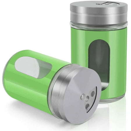 2pcs Salt and Pepper Shakers,Stainless Steel Shaker for Salt Powder Sugar Cinnamon Pepper, Spice Dispenser with Adjustable Pour Holes,Green