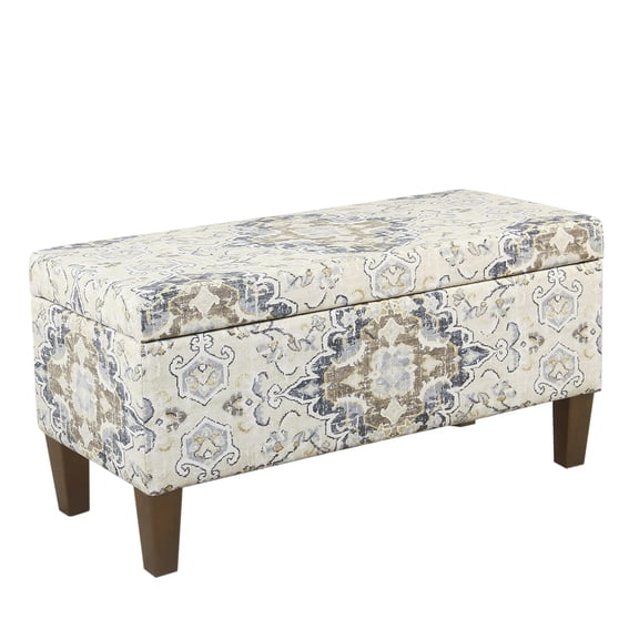 Tufted Storage Ottoman Bench With Hinged Lid In Brown And Cream Pattern