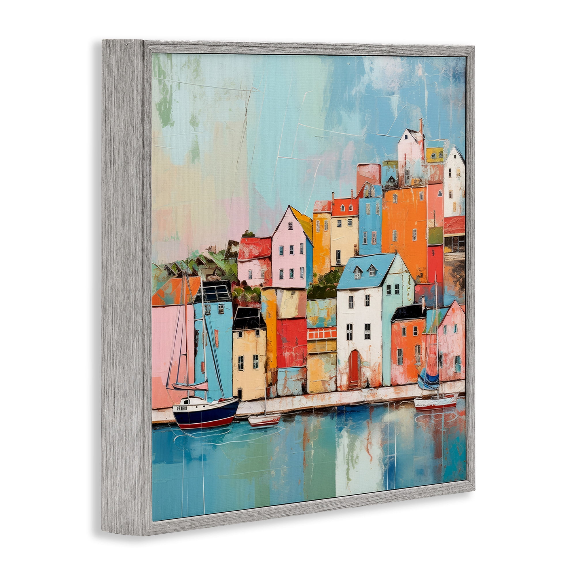 Stupell Industries Seaside Neighborhood Painting Transportation Painting Gray Framed Art Print Wall Art, 17 x 17