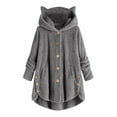 thumbnail image 1 of Women's Plus Size Casual Color Block Sweatshirt Button Hoodie Loose Blouse Warm Coat, 1 of 5