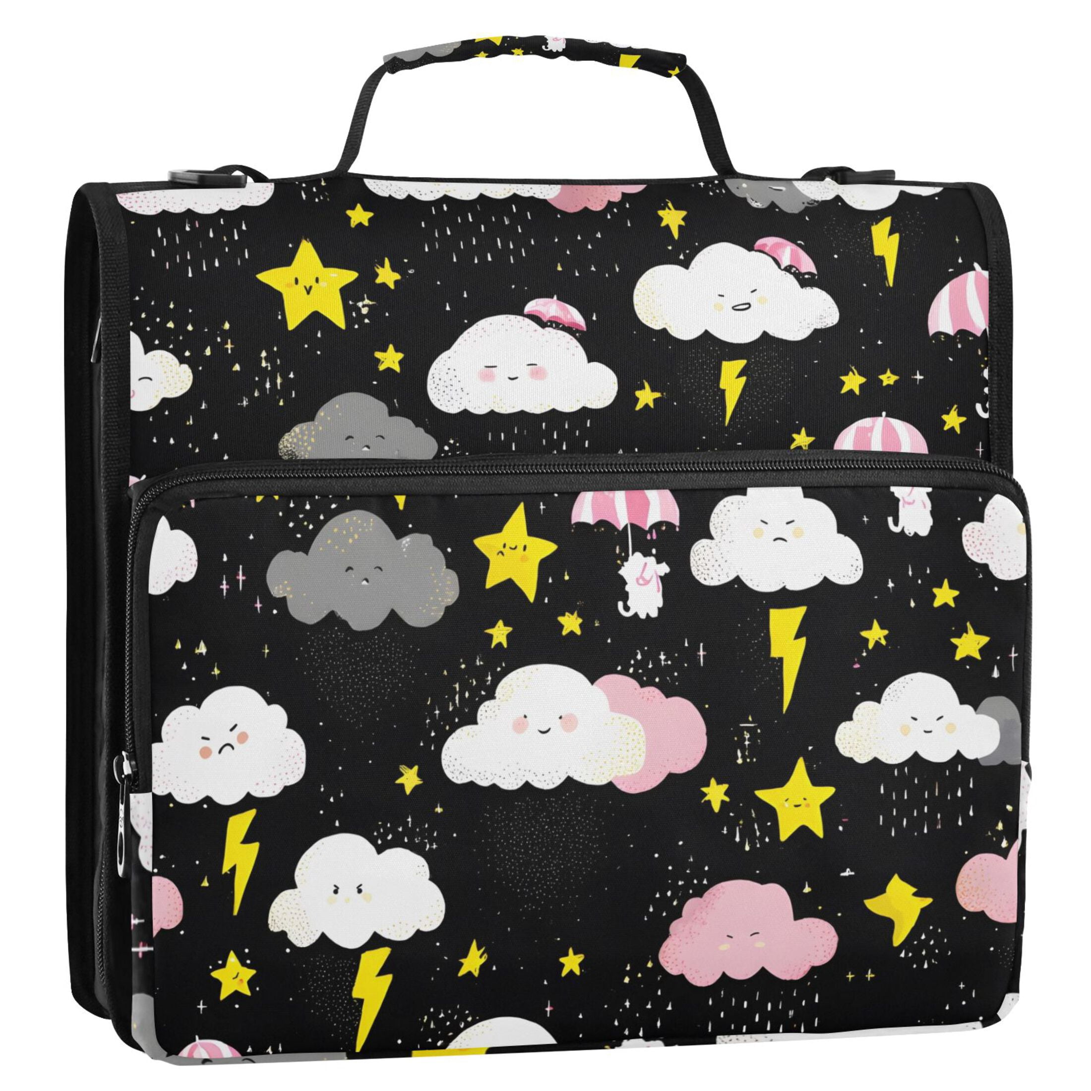 ALAZA Zipper Binder Cute Stars Cloud 3 Ring Trapper Keeper File Folder Organizer Bag