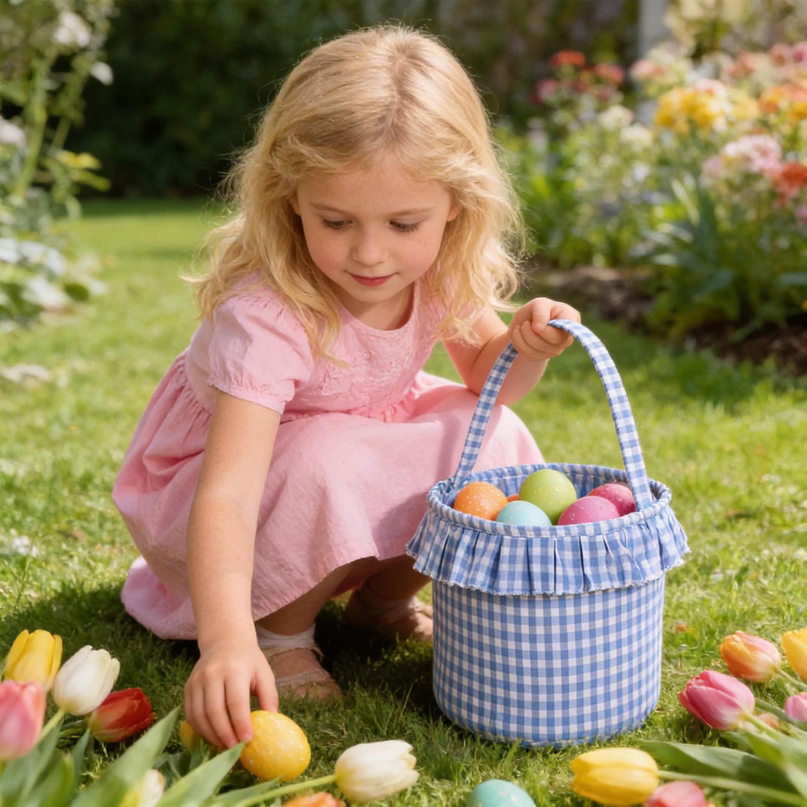 Lunxisen 2 Pcs Easter Basket Egg Hunt Bunny Baskets for Kids with Cute Rabbit Ears Stripe Storage Gifts Candies Personalized Easter Party.