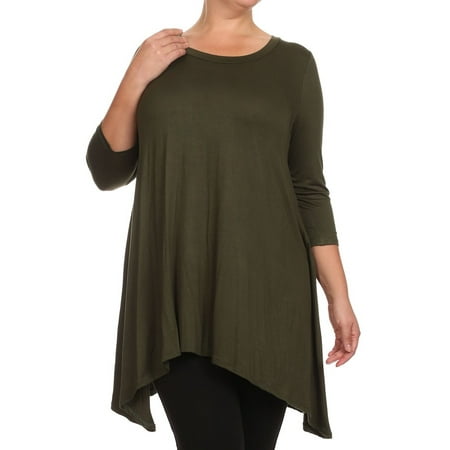 PLUS Women's 3/4 Sleeves Solid Tunic Top