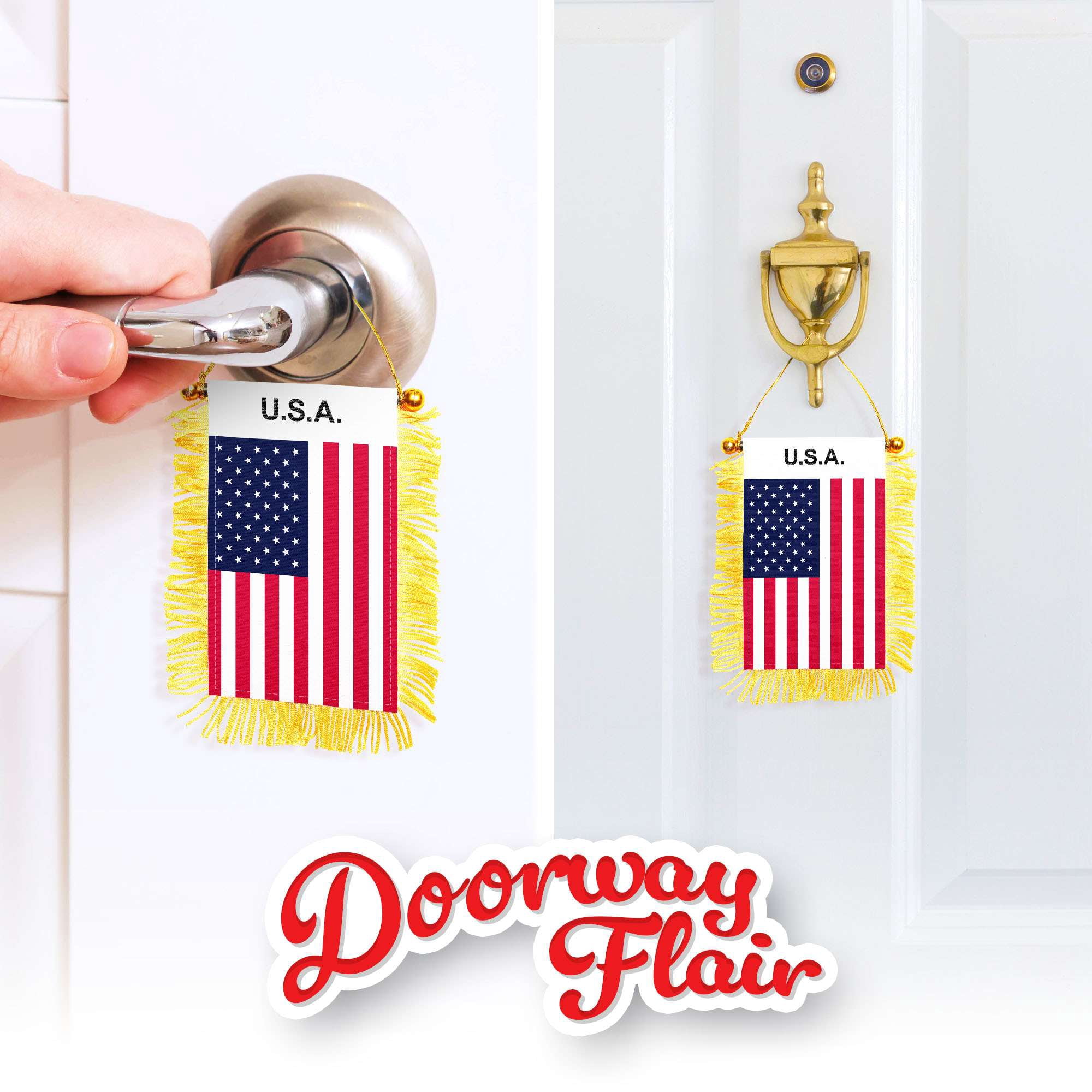 G128 2 Pack: USA American Fringy Flag | 3x5IN | Fringy Hanging Double Sided Flag with Suction Cup, Window and Car Rearview Mirror Decor