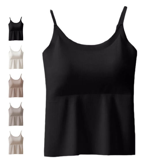 TGSLY Camisole for Women Built-in Padded Bra Dressy Casual Scoop Neck Adjustable Spaghetti Strap Sleeveless Shirts Summer Basic Solid Color Crop Tank Tops M