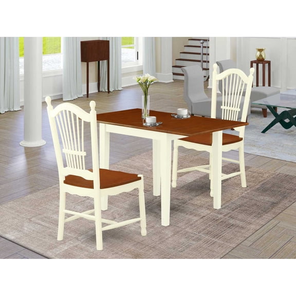 East West Furniture Norden 3-piece Dining Set in Buttermilk and Cherry