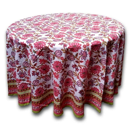 Handmade Cotton Fl Tablecloth 90 Inches Round Red Pink