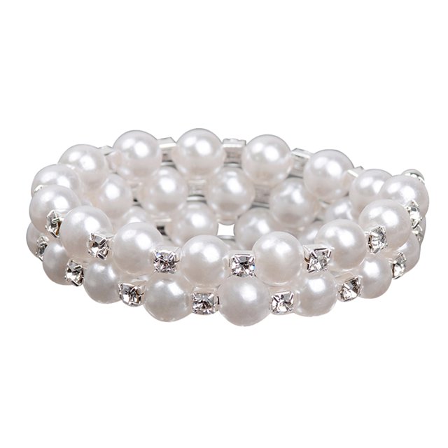 Pulsera de Diamantes de Imitación Y Perlas Artificiales Excelente Pulsera de Varias Filas - 2 Row 2 hileras Sunnimix Faux Pearl Rhinestone Brazaletes