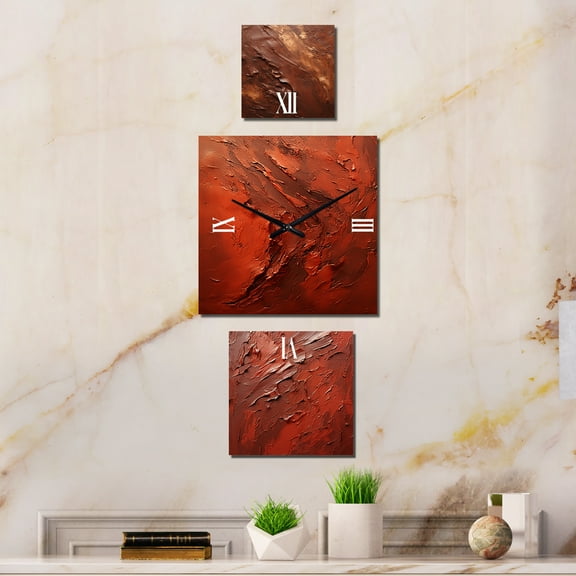 Designart "Semi-Sweet Artistry" Abstract Collages Multipanel Clock For Living Room Décor - Large Contemporary Wall Clock - Oversized Brown Wall Clock - Set Of 3